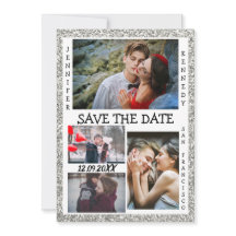 Save the Date Photo Collage 結婚's Silverグリッター