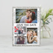Save the Date Photo Collage 結婚's Silverグリッター セーブザデート (スタンド正面)