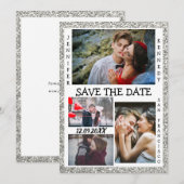 Save the Date Photo Collage 結婚's Silverグリッター セーブザデート (正面/裏面)