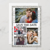 Save the Date Photo Collage 結婚's Silverグリッター セーブザデート (正面/裏面)