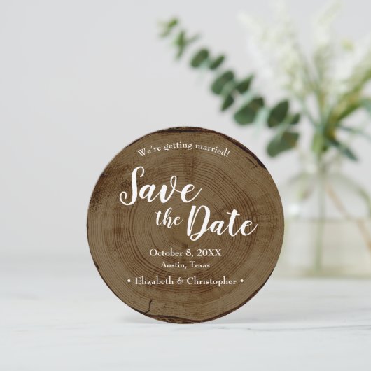 Save the date photo DARK Wood Rustic Wedding  招待状 (スタンド正面)