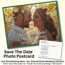 Save The Date, Photo -Emerald Green & Gold 案内ポストカード