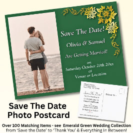 Save The Date, Photo -Emerald Green & Gold 案内ポストカード
