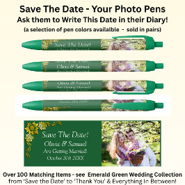 Save The Date - Photo + Emerald Green & Gold 黒ボールペン