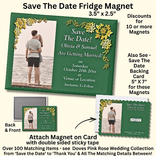 Save The Date, Photo -Emerald Green & Gold Fridge  マグネット