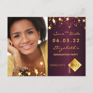 Save the Date photo gradation party 2022 burgundy ポストカード