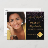 Save the Date photo gradation party black 2025 ポストカード (正面/裏面)