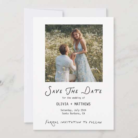 Save the Date Photo Minimalist Whimsical 招待状 (正面)