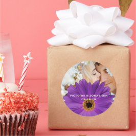 Save the Date Photo Plumガーベラデイジー結婚 ラウンドシール