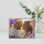 Save The Date, Photo -Purple Mauve Flowers & White 案内ポストカード (スタンド正面)