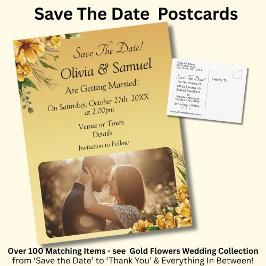 Save The Date - Photo with Golden Yellow Flowers 案内ポストカード