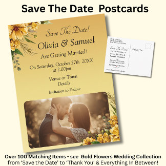 Save The Date - Photo with Golden Yellow Flowers 案内ポストカード