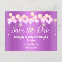 Save the Date Pink Balloons Sparkle All Cursion