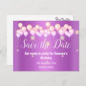 Save the Date Pink Balloons Sparkle All Cursion 案内ポストカード (正面/裏面)