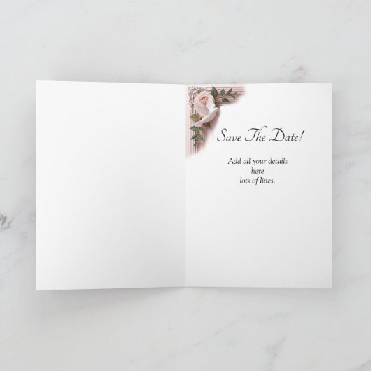 Save The Date - Pink Roses & Doves Wedding カード (内部)