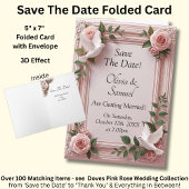 Save The Date - Pink Roses & Doves Wedding カード