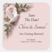 Save The Date - Pink Roses & Doves Wedding スクエアシール (正面)
