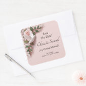 Save The Date - Pink Roses & Doves Wedding スクエアシール (封筒)