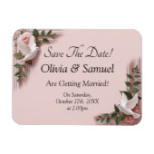 Save The Date - Pink Roses & Doves Wedding マグネット (横)