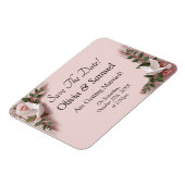 Save The Date - Pink Roses & Doves Wedding マグネット (左側)