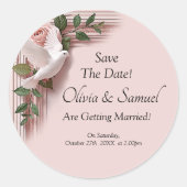 Save The Date - Pink Roses & Doves Wedding ラウンドシール (正面)
