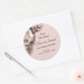 Save The Date - Pink Roses & Doves Wedding ラウンドシール (封筒)