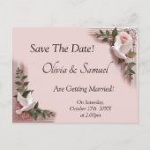 Save The Date - Pink Roses & Doves Wedding 案内ポストカード (正面)