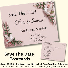 Save The Date - Pink Roses & Doves Wedding 案内ポストカード