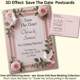 Save The Date - Pink Roses & Doves Wedding 案内ポストカード