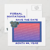 Save the date postcards, blue rose, add photo 案内ポストカード (正面/裏面)