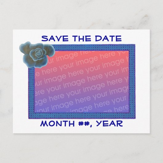 Save the date postcards, blue rose, add photo 案内ポストカード (正面)