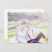 SAVE THE DATE Purpleタイポグラフィ写真はがき 案内ポストカード (正面/裏面)