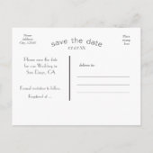 SAVE THE DATE Purpleタイポグラフィ写真はがき 案内ポストカード (裏面)