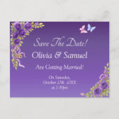 Save The Date - Purple Mauve Flowers & White 案内ポストカード (正面)