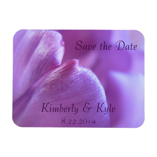 Save the Date Purple Tulip Petal Flexible Magnet マグネット (横)
