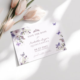 Save The Date Quinceaenera Purple Butterflyフローラ 招待状
