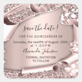 Save The Date QUINCEAENERA Sweet 16バラ スクエアシール