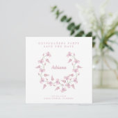 Save the Date Quinceañera Party Diseño Floral サンキューカード (スタンド正面)