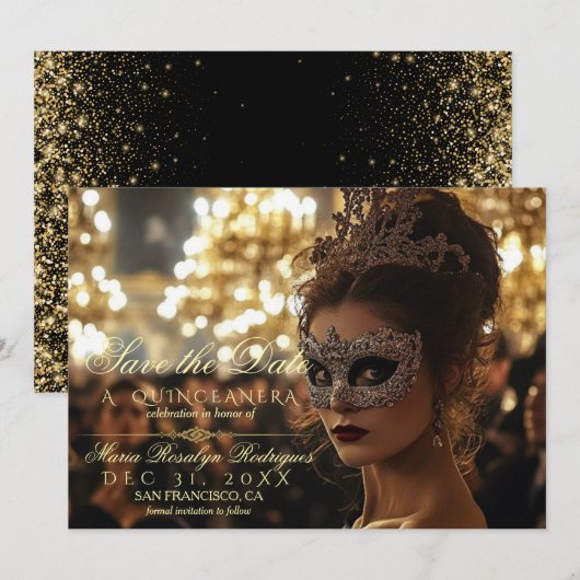 Save the Date Quinceanera Photo  Invitation 招待状 (正面/裏面)