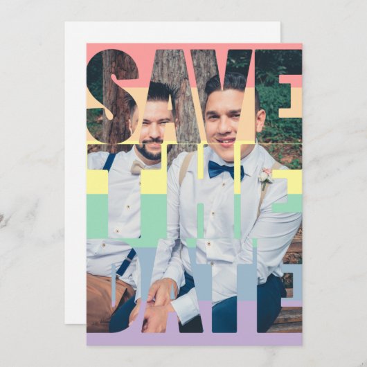 Save The Date RainbowゲイLGBTQパーソナライズされた Photo 案内状 (正面/裏面)