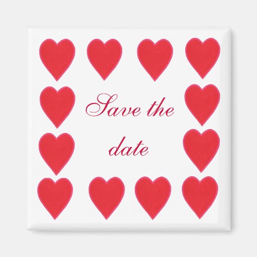 Save the date, red hearts border magnets マグネット (正面)