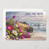 Save the Date Romantic Beautiful Flowers on Beach  招待状 (正面/裏面)