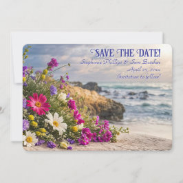Save the Date Romantic Beautiful Flowers on Beach  招待状