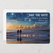 Save the Date Romantic Couple on Beach 招待状 (正面/裏面)