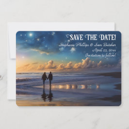 Save the Date Romantic Couple on Beach 招待状