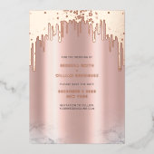 Save The Date Rosegold Glitter Drips Pink 箔シーズンカード (正面)