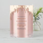 Save The Date Rosegold Glitter Drips Pink 箔シーズンカード (立ち正面)