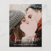 Save the Date Script Winter Snowflakes Photo ポストカード (正面)