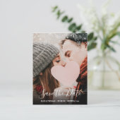 Save the Date Script Winter Snowflakes Photo ポストカード (スタンド正面)