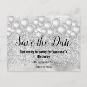 Save the Date Silver Balloonsグリッター 案内ポストカード (正面)